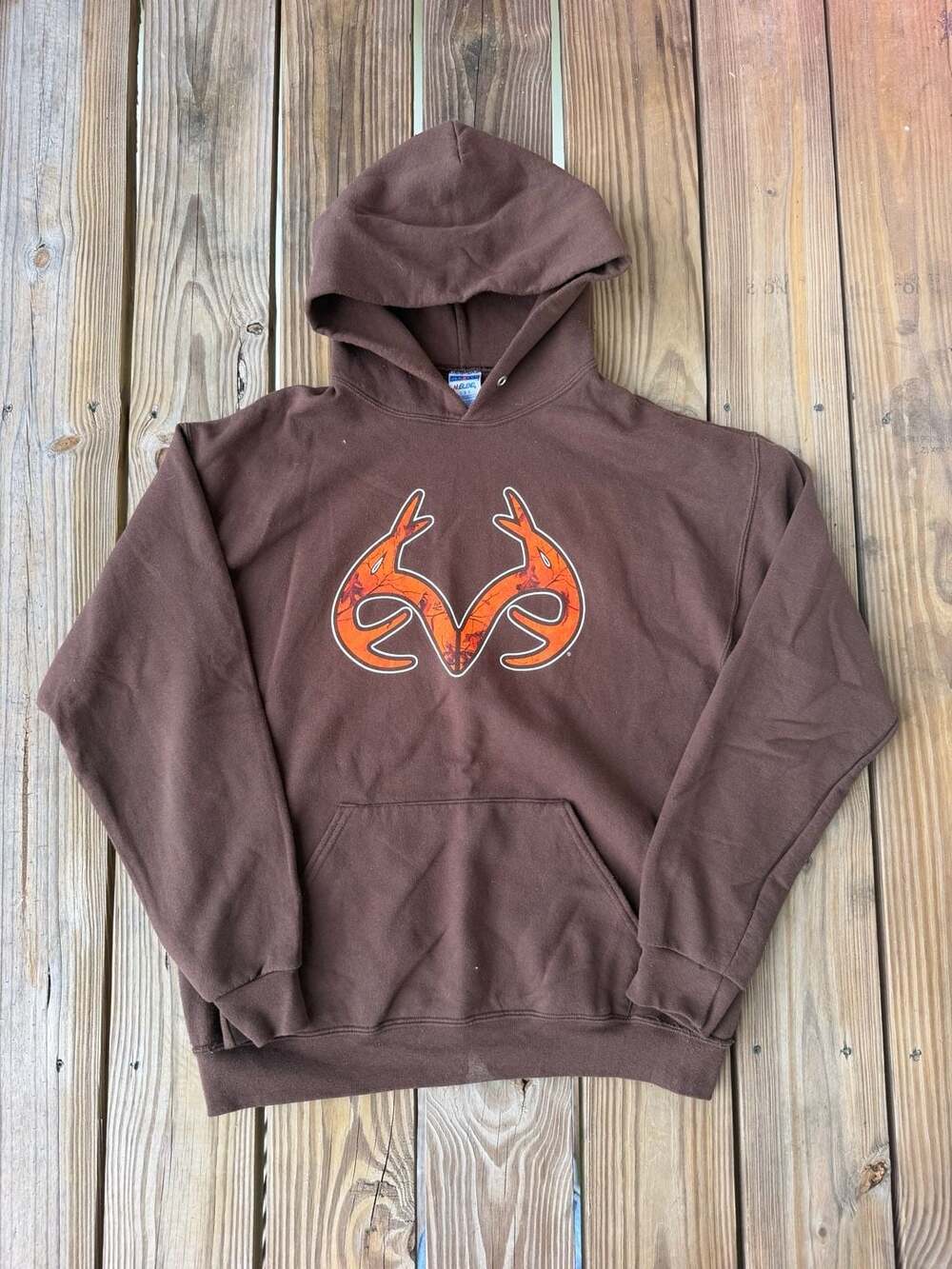 Brown antler hoodie on jerzees tag size L